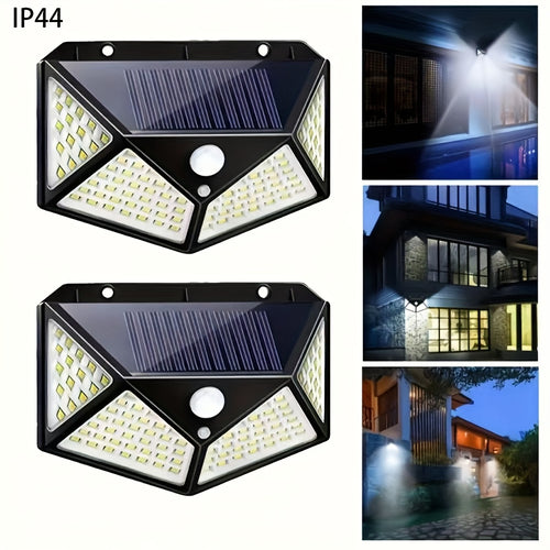 Set Lămpi Solare de Perete, 100 LED, Senzor Mișcare, 3 Moduri, Impermeabile, pentru Curte, Gard, Terasă.