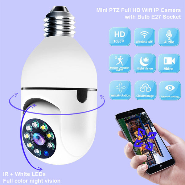 WiFi Cameră Bec 1080P cu Zoom 4X, Monitorizare 5G, Alarmă Inteligentă & Viziune Nocturnă Colorată – Home Security