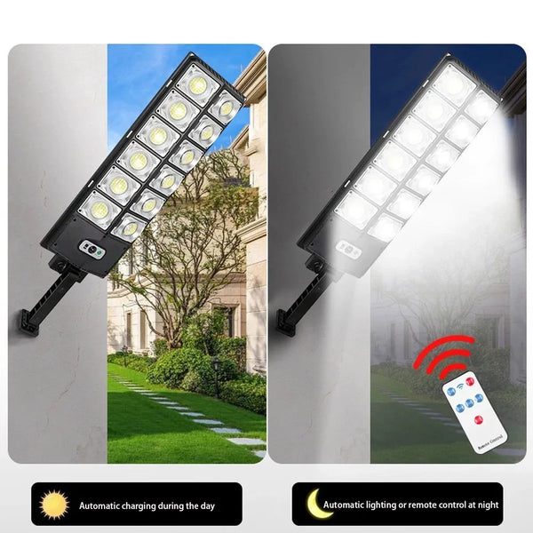 Lampă Solară de Exterior tip Stradală, 504 LED, Senzor Mișcare Radar, Telecomandă, Impermeabilă IP65.