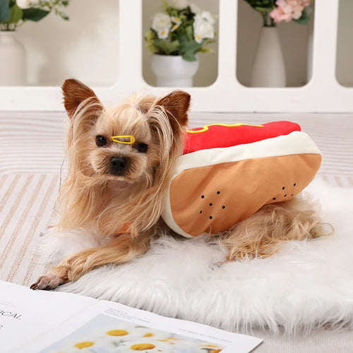 🌭 Ești Gata de Party? Costum Amuzant Hot Dog pentru Câini Mici și Medii – Confort, Ajustabil și Vedeta Petrecerii! 😂