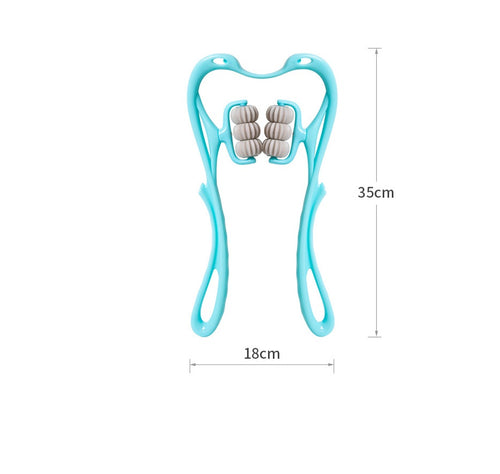 ‍♂️ Masaj Cervical cu 6 Role – Aparat Manual pentru Gât, Umeri, Spate și Picioare