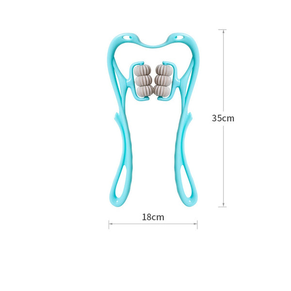 ‍♂️ Masaj Cervical cu 6 Role – Aparat Manual pentru Gât, Umeri, Spate și Picioare