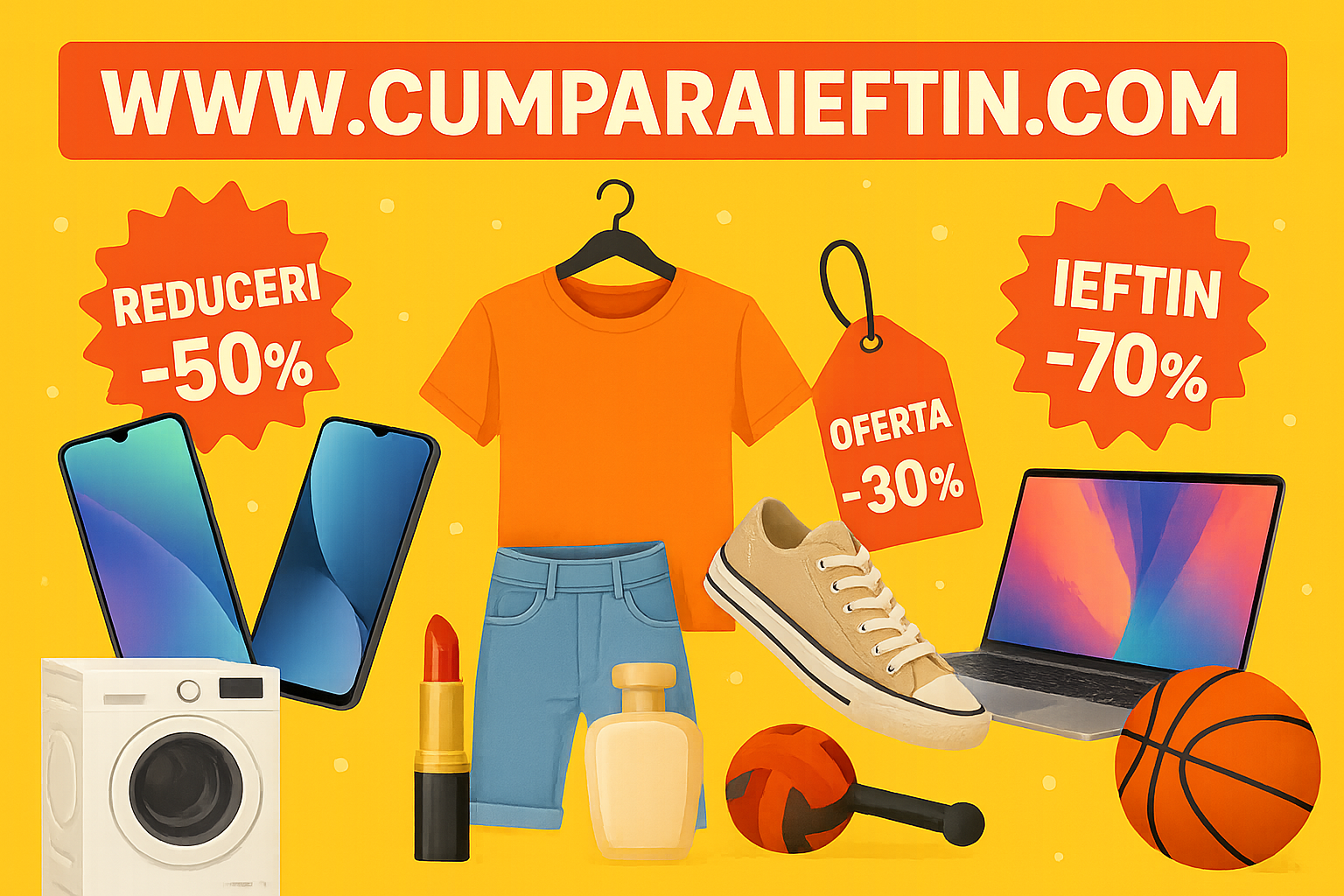 as vrea o imagine in care apare logoul meu WWW.CUMPARAIEFTIN.COM si diferite produse pe cateogrii asa atractive gen  reduceri ieftine chestii sa atraga publicul